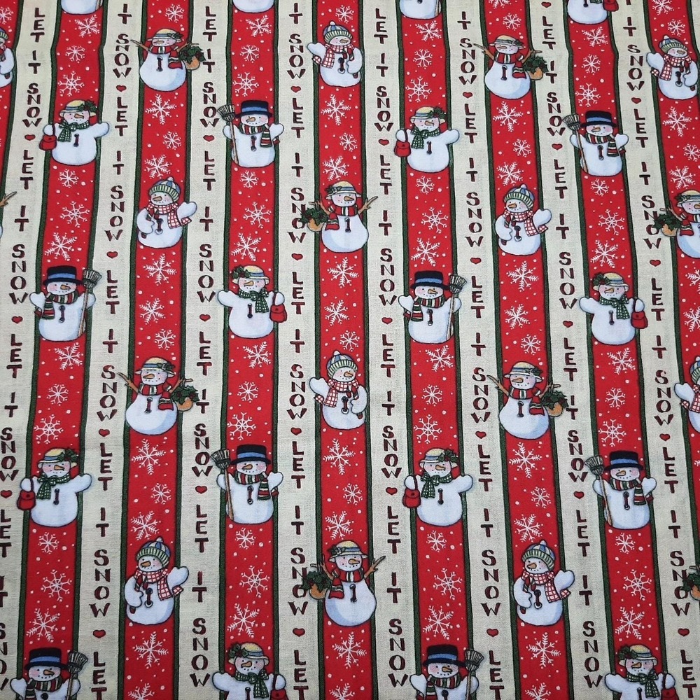 Let it Snow by Susan Winget Fabric Material Snowmen/women Stripes Red/Tan 1 Yard